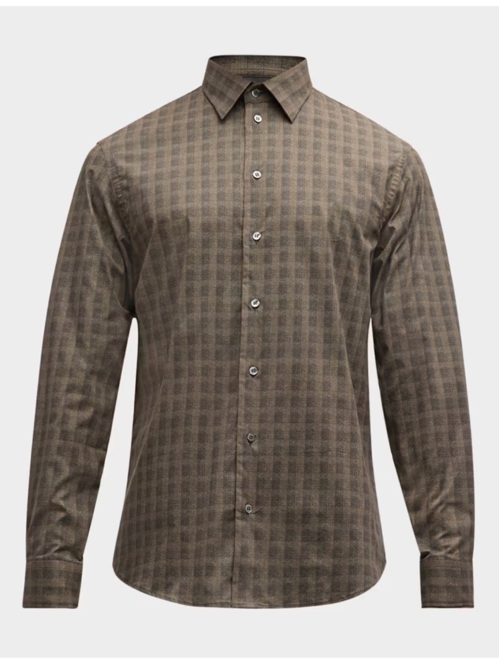 Emporio Armani Men's Plaid Button Up Sport Shirt Brown Tartan Cotton-Stretch M